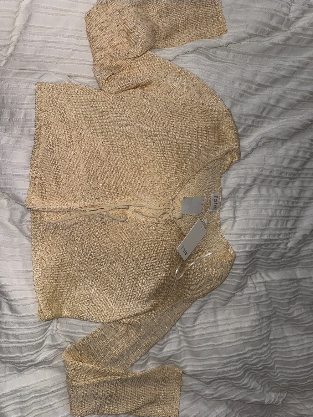 Fate gold Tie-Front Knit Cardigan